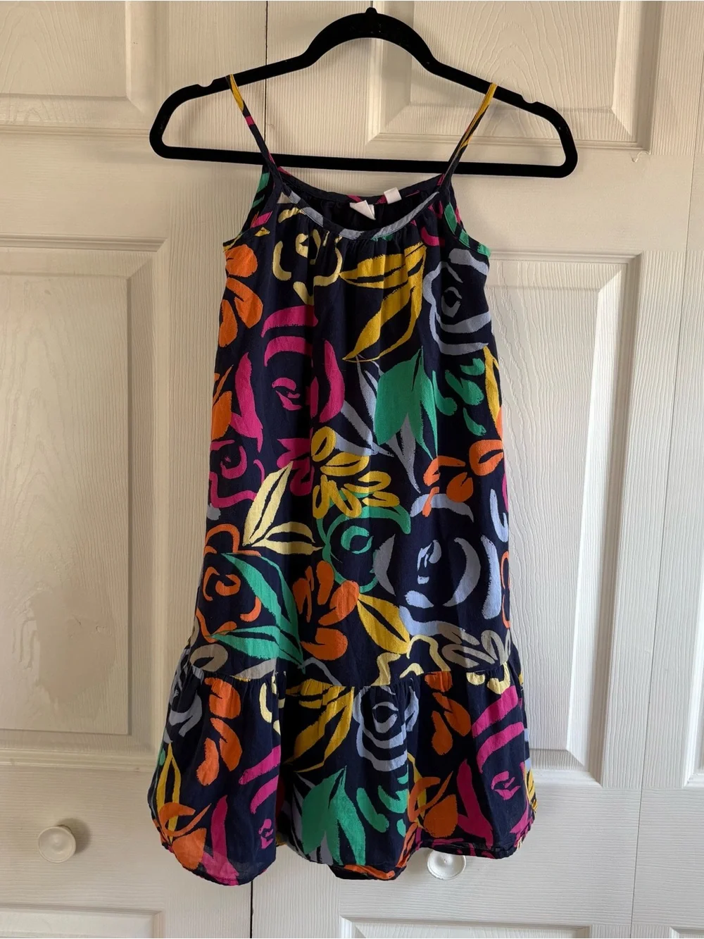 Gap Kids Strappy Floral Navy Tiered Midi Dress S Resort Cruise Coastal Colourful